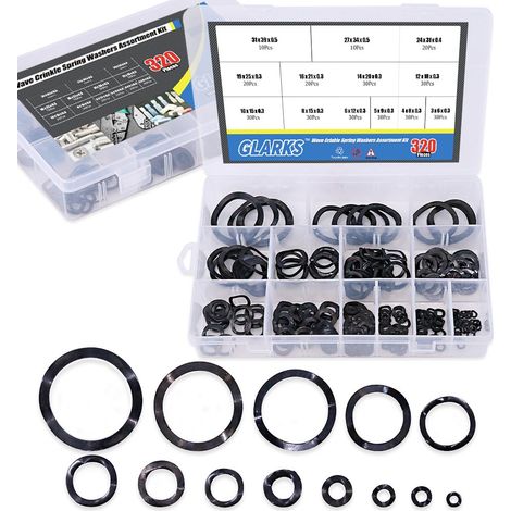 320 pcs en acier au carbone de compression de type Wavy vague Crinkle Spring Rondelles Assortiment kit (1/5)
