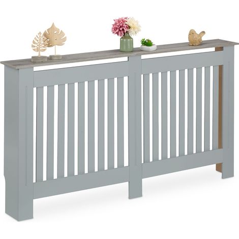 Relaxdays Heizkörperverkleidung Lamellen, HBT 83x152x19 cm, für alte Heizkörper, Heizungsabdeckung mit Regal, MDF, grau