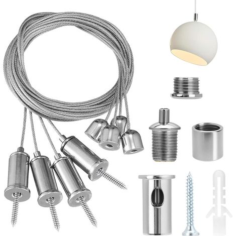 10 Pieces Stainless Steel Adjustable Hook Cable 1.5 mm x 1 m Cable Suspension Light, Stainless Steel Metal Ceiling Pendant Kit for LED Panels, Ceilings, Light Fixtures (1/5)