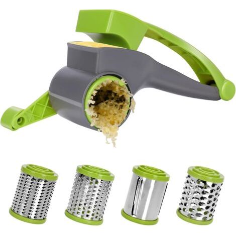 Râpe à Fromage Rotative Manuelle avec Tambour en Acier Inoxydable, Moulin à Fromage pour Râper Fromage Dur, Chocolat, Noix, éPices et Plus Encore, Vert + Blanc (1/5)