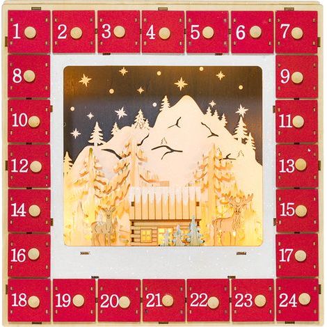 Autre décoration pour Noël Calendrier de l'Avent LED, décorations de Noël en bois, 24 tiroirs à remplir, décoration lumineuse, rouge (1/5)