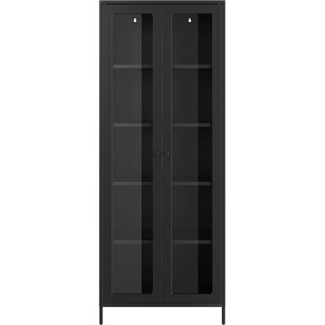 Mase Storage Cabinet - Steel/Glass - L35 x W70 x H180 cm - Black - Flat Packed