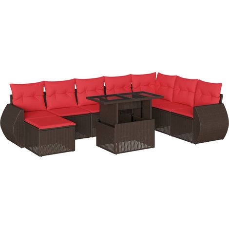 Maison Exclusive - Set Divani da Giardino 9 pz con Cuscini Marrone in Polyrattan (1/5)
