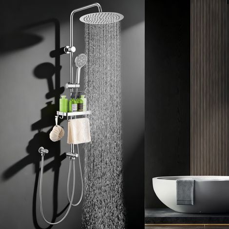 Douche à effet pluie sans robinet, système de douche chromé avec (1/5)