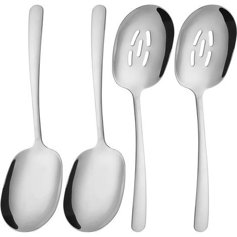Ensemble de 4 pièces : 2 cuillères de service et 2 cuillères de service perforées. Grand ensemble de cuillères de service argentées. (1/5)