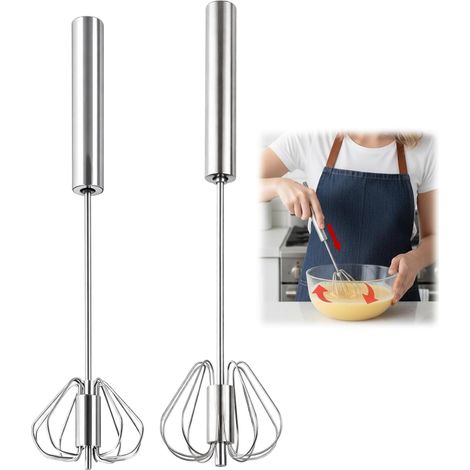 Lot de 2 fouets semi-automatiques - Mini fouet 10 + 12 en acier inoxydable - Batteur à main pour battre les œufs, la pâte et la crème - Ustensiles de cuisine - Pâte et crème - Facile à (1/5)