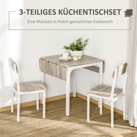 Ensemble repas pliant 2 pièces, table pliante 110x70x75 cm avec 2 chaises, blanc + bois naturel (1/5)