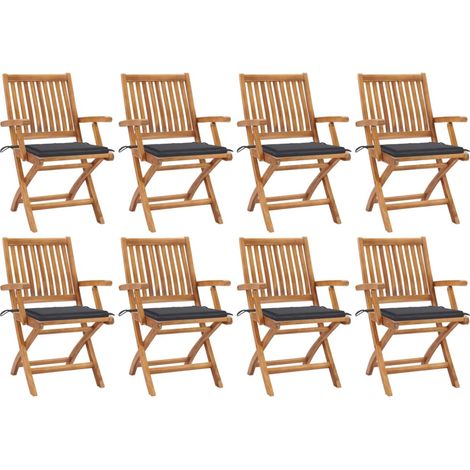 8 pcs Chaises pliables de jardin avec coussins, Chaises de jardin à dîner, Fauteuils de jardin Teck solide BGT13859 (1/5)