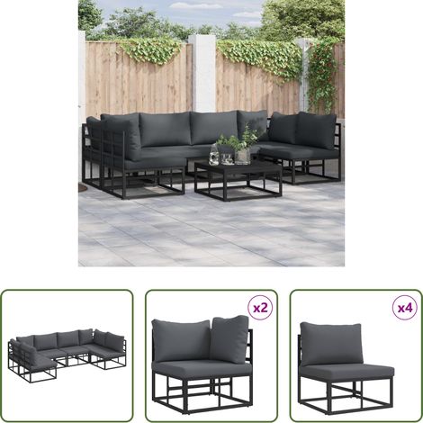 vidaXL Aluminiumsofa - Gartensofa-set mit Kissen 6 pcs Schwarz Aluminium (1/5)