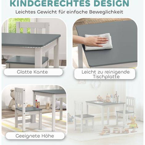 Ensemble salon enfant 3 pièces table et 2 chaises gris 56x52x48 cm meubles pour enfants (1/4)