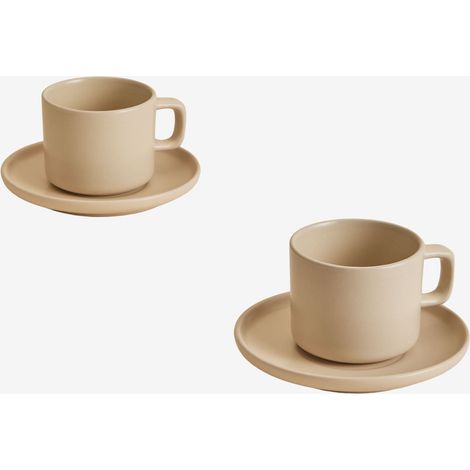 Pack de 2 tasses à café 26 cl avec soucoupe en grès Sillex SKLUM Beige Amande