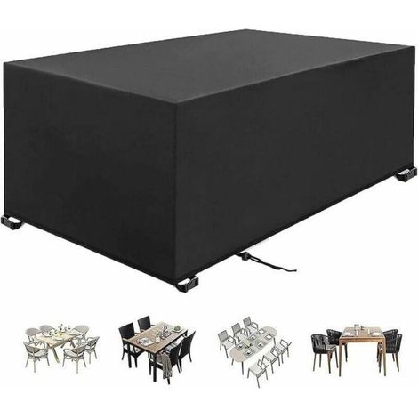 Gartentischabdeckung 230x120x75cm Schwarz 420D Oxford-Gewebe Gartenmöbelabdeckung Windbeständig UV-beständig Gartentischplane (1/4)