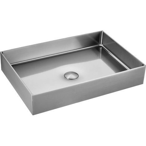 Swiss Aqua Technologies Aurum Aufsatzwaschbecken aus Edelstahl 304, 55 x 38 x 11 cm ohne Überlauf + Ablaufgarnitur, Chrom gebürstet (SATAUR5538BS)