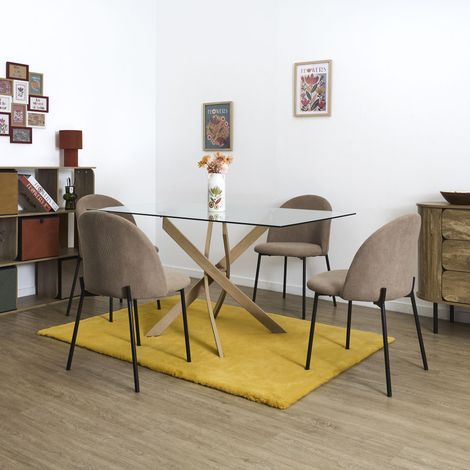 Lot de 4 Chaises - HOME DECO FACTORY - Jules - Côtelées - Taupe (1/5)