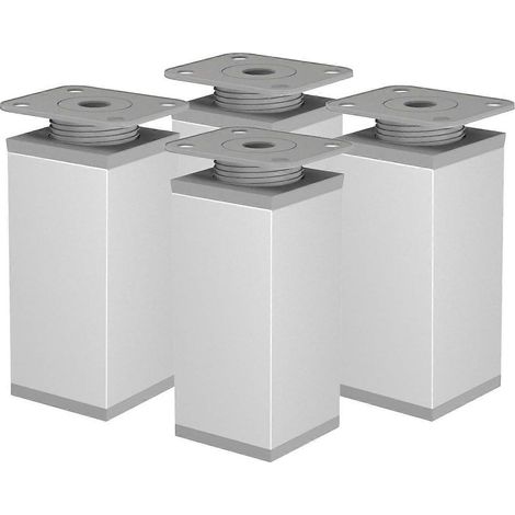 Pieds de meubles, pieds de table en métal, réglables en hauteur, pieds d'armoire, ensemble de 4 pieds de meubles, 40 x 40 mm, 60 mm, chromés argent 150 mm. (1/5)