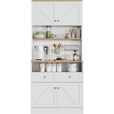 Buffet, 4 portes, 2 tiroirs, blanc, pour cuisine et salle à manger, grand espace de rangement pour cuisine salle à manger salon