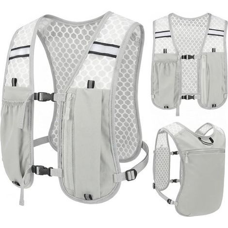 Gilet de course et d'hydratation - Gris - Maille légère et respirante - Gilet de sport réfléchissant pour trail et course à pied (1/5)