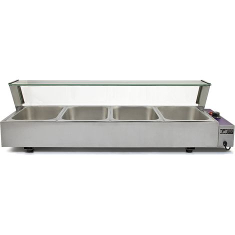 Vitrine Bain Marie Electrique Professionnel à 4 Bacs GN 1/2 5.5L en Acier Inoxydable Pour Buffet, Cantine, Restaurant - 30 à 85°C 1.5kW - 2 ans de Garantie