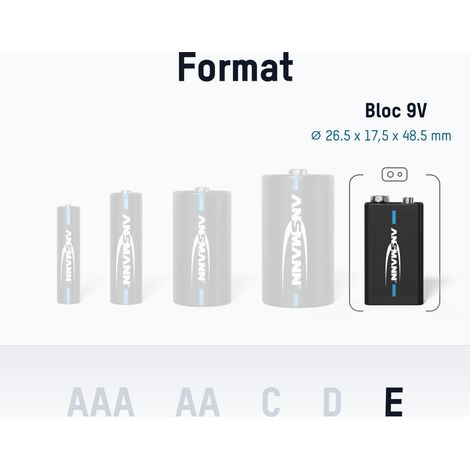 ANSMANN Piles 6F22 9V 280 mAh NiMH rechargeables (Lot de 2)