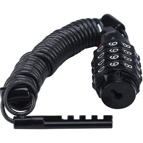 SABIR Cadenas de Vélo, 1.6M Câble Antivol pour Vélo/Scooter/Portail Vélo/Casque et Coussin de vélo, avec 4 Chiffres Intelligente Code et vélo Titulaire, Noir (1/5)