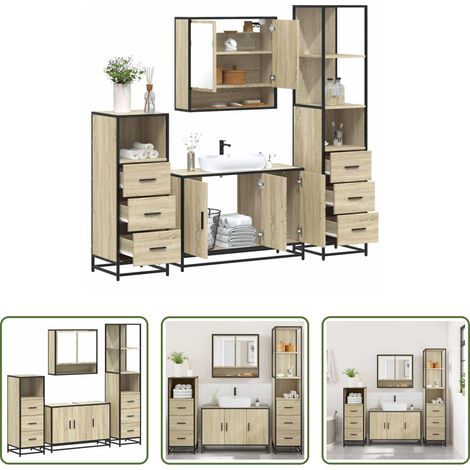 vidaXL Meuble vasque - Ensemble de meubles de salle de bain 4 pcs chêne sonoma (1/5)
