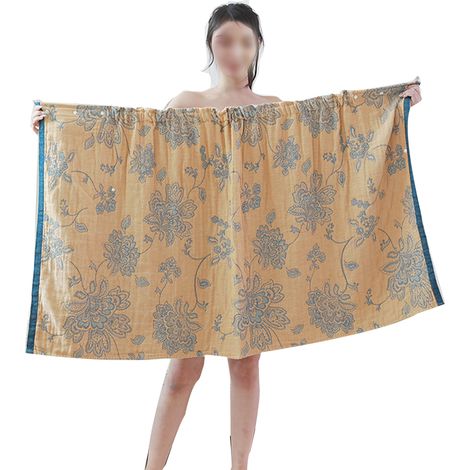 Robe De Bain Femme - Coton - Fermeture À Bouton Et Velcro Réglable - Longueur Genou - Taille Unique Adaptative (1/5)