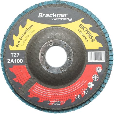 Disco lamellare in zirconia T27 ZA100, 125x22mm per levigatura/lucidatura di metalli e acciaio inossidabile Breckner Germany