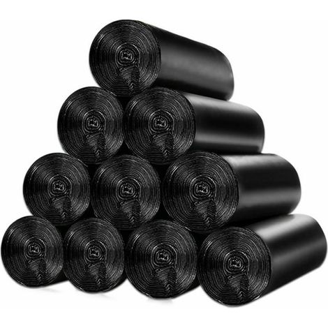 150 Sacs Poubelle 10L avec Poignée Coulissante, Résistants aux Fuites, 10 Rouleaux Rectangulaires Noirs 45x50cm (1/4)