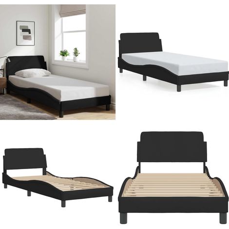 Cadre de lit avec tête de lit sans matelas noir 80x200 cm tissu - Cadre De Lit - Lit Double - Lit Design - Literie - Têtière De Lit - Home & Living (1/5)