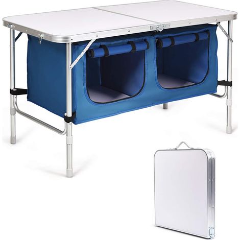 COSTWAY Mesa de Camping Mesa Plegable con Compatimientos Mesa para Picnic Interior Exterior (Azul) (1/5)