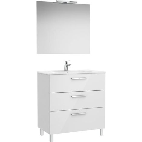 CONJUNTO VICTORIA BASE+LAVABO 800 BLANCO 3 CAJONES ESPEJO APLIQUE LED