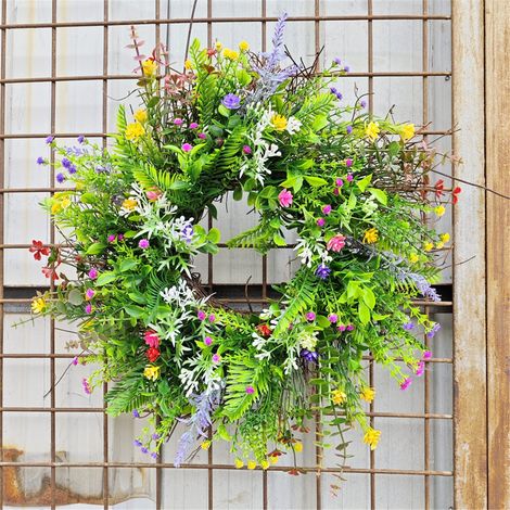 Guirlande Printemps - Couronne Extérieure Porte D'Entrée - Fleur Artificielle Immortelle - 40 cm - 1 Pièce (1/5)