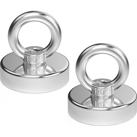 2 pièces aimant en néodyme super fort 85 KG force adhésive diamètre 48 mm, aimants avec anneaux de levage puissant pour l'industrie et la science, pêche magnétique