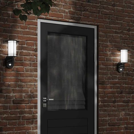 Lot de 2 appliques murales extérieures avec détecteur PIR, acier inoxydable noir IP44 - PANGIVO (1/5)