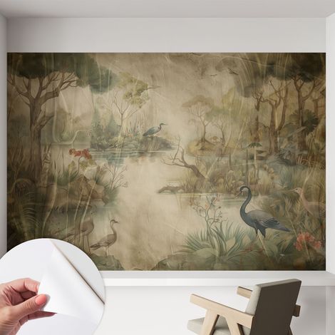 Fototapete Selbstklebend - Wanddekoration - Wandfolie - 3D Tapete Wand - Wohnungsdeko Waldszene 152x104 cm (1/5)