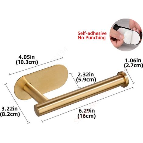 Porte-serviettes adhésif doré - Organisateur mural pour papier toilette, support de rangement pour cuisine et salle de bain, distributeur de mouchoirs en acier inoxydable, sans perçage (1/5)