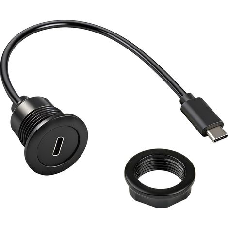 Prise USB C à Encastrer 5 Gbit/s 20V 3A Mâle vers Femelle Câble Panel Mount USB 3.0 PD 60W Prise USBC Ronde pour Voiture Tableau de Bord Bureau Meuble Bateau Camping-Car (1/5)