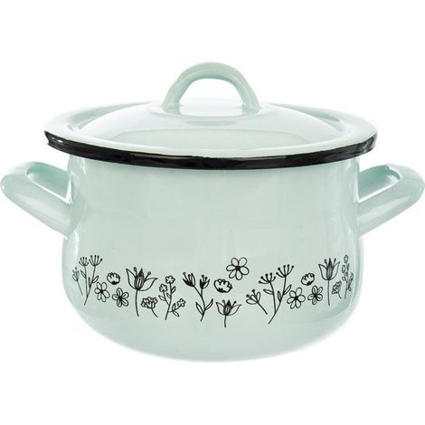 Pot en émail bleu avec couvercle, compatible avec les lampes à induction à gaz, 16 cm, 2,3 L (1/4)