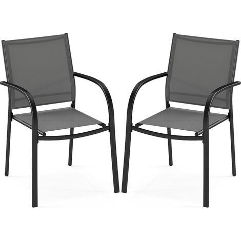 Juego de 2 sillas de jardín apilables 61 x 58 x 85 cm confort ergonómico diseño contemporáneo metal gris 200012417