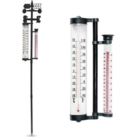 ALOVEZ Station météo multifonction 4-en-1 pour jardin balcon terrasse - thermomètre - pluviomètre - girouette direction et vitesse du vent - facile à installer en terre - plastique résistant - 145x (1/4)