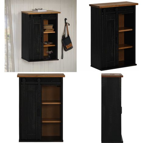 Armario colgante HALDEN con puerta corredera 49x22,5x70cm negro - Armario de madera - Armario con puerta corrediza