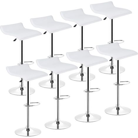 Tabourets de Bar Lot de 8 Pivotante avec Repose-Pieds, Chaise Haute Bar Moderne en Cuir Artificiel, Carré-Design, Hauteur Réglable - Tabourets Hauts Facile à Monter (Blanc) (1/5)