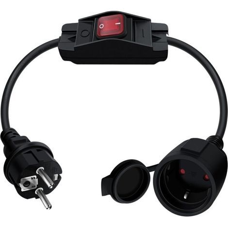 Cable D'extension Schuko avec Interrupteur 16A 250V Rallonge électrique Courte Schuko,Câble Court 2 AC Prise IP44 pour Une Utilisation Extérieure ou Intérieure, à La Maison, Au Bureau (0.5) (1/5)