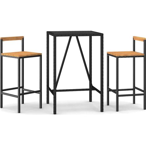 Maison Exclusive - Set Bar Giardino 3 pz Nero Polyrattan e Legno Massello Acacia (1/5)