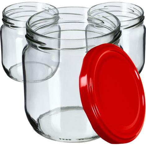 KADAX Lot de 6 bocaux à confiture 425 ml avec couvercles à vis - Bocaux de conservation pour confitures, confitures, miel (rouges) (1/5)