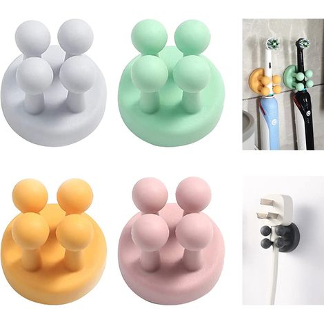 4 Crochets collants - Crochets mignons - Crochets en silicone sans ongles - Porte brosse à dents - Porte rasoir de sécurité - (1/5)