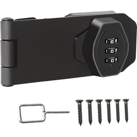 Serrure à combinaison - Serrure à combinaison à 3 chiffres - Serrure coulissante de sécurité pour petites portes, armoires, porte coulissante, salle de bain - Noir - 4 po - Anti-effraction