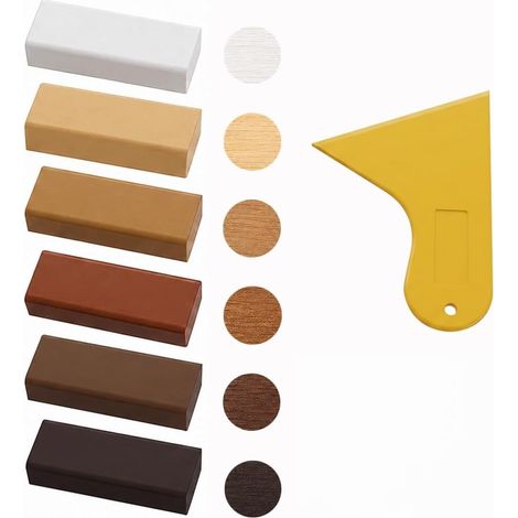 Kit de Réparation Parquet et Meubles en Bois, Blocs de Cire Mastic Bois  pour Réparer Rayures, Trous et Fissures sur Sols Stratifiés, Carrelage et Plan de Travail,avec Grattoir (Foncées) (1/5)