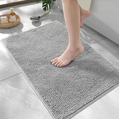1 Tapis De Bain, Chenille 90x60cm, Absorbant, Antidérapant, Pour Douche Et Baignoire (1/5)