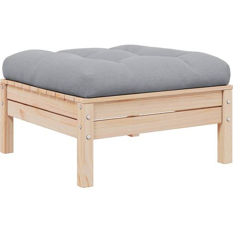 Gartenhocker mit Grauem Kissen Massivholz Kiefer